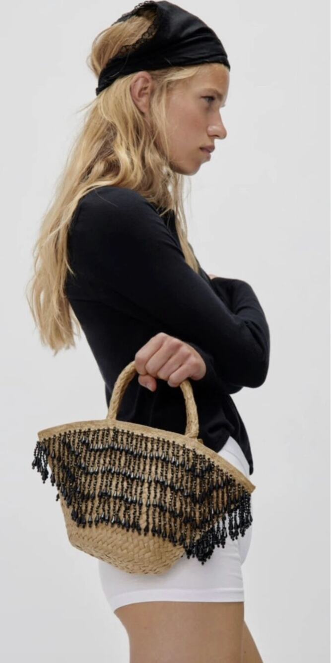 NWOT Zara mini woven beaded fringe bag